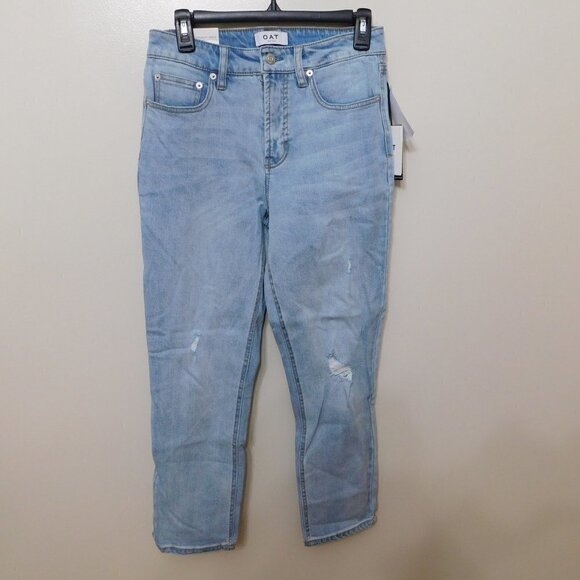 JR137 Oat High-Rise Distressed High Rise Ankle Straight Jeans Size 28 x 26 - Picture 1 of 2